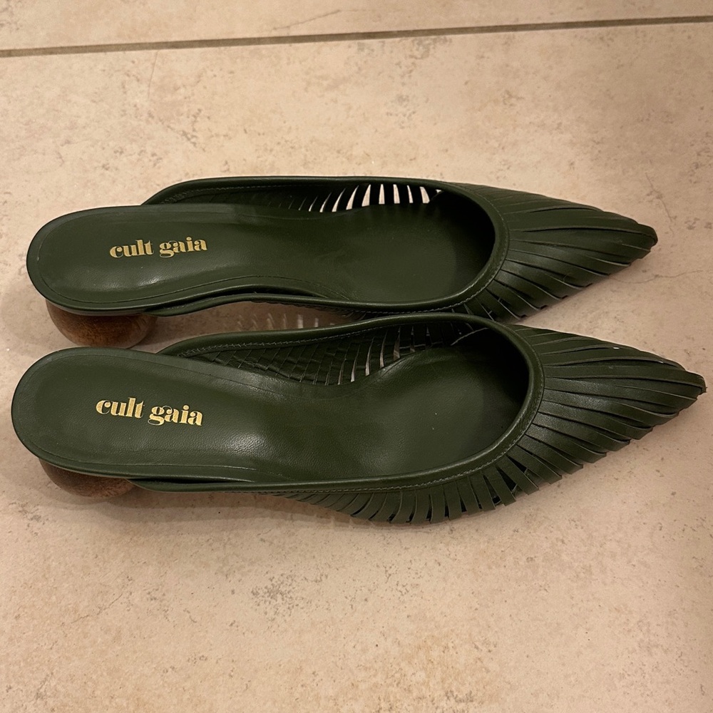 Cult Gaia Dark Green Mules